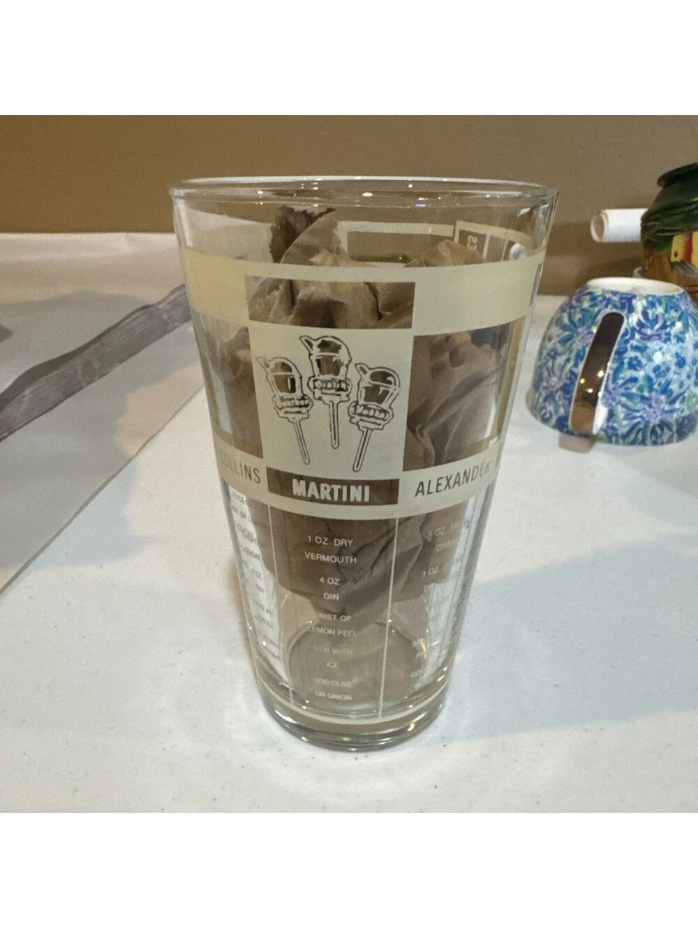 mr bartender cocktail recipe mixing glass. 1950-1960. Federal Glass company